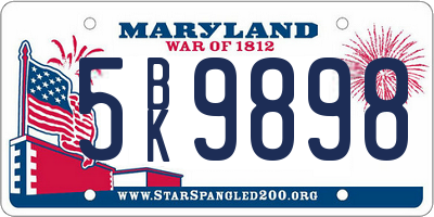 MD license plate 5BK9898