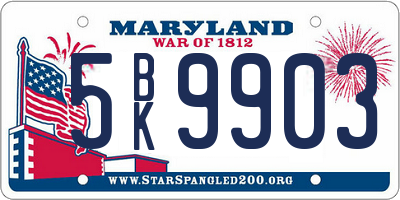 MD license plate 5BK9903