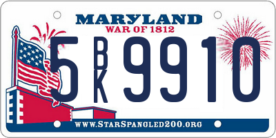 MD license plate 5BK9910