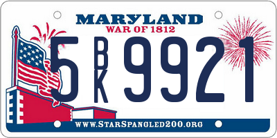 MD license plate 5BK9921