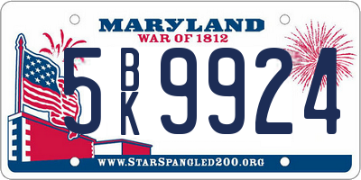 MD license plate 5BK9924