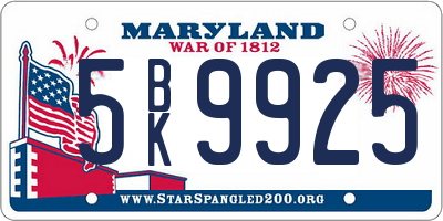 MD license plate 5BK9925
