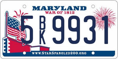 MD license plate 5BK9931