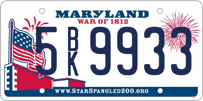 MD license plate 5BK9933