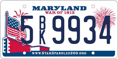MD license plate 5BK9934