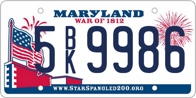 MD license plate 5BK9986