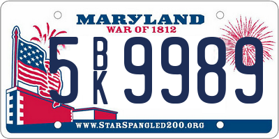 MD license plate 5BK9989