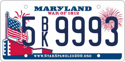 MD license plate 5BK9993