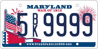 MD license plate 5BK9999