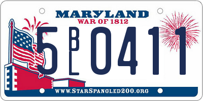 MD license plate 5BL0411