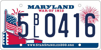 MD license plate 5BL0416