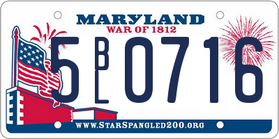 MD license plate 5BL0716