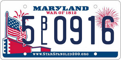 MD license plate 5BL0916
