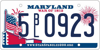 MD license plate 5BL0923