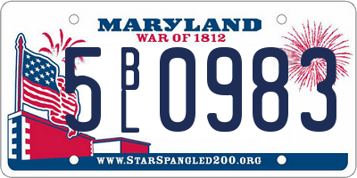 MD license plate 5BL0983