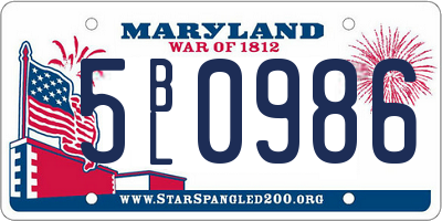 MD license plate 5BL0986