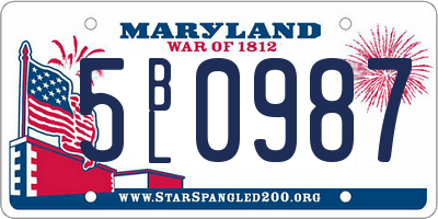 MD license plate 5BL0987