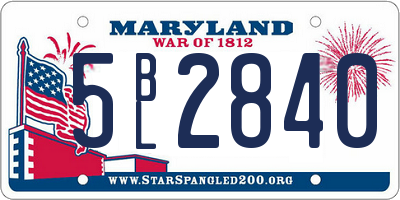MD license plate 5BL2840