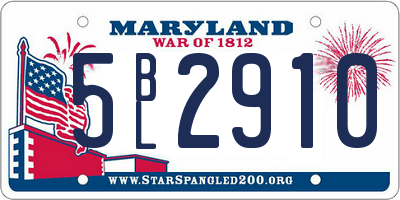 MD license plate 5BL2910