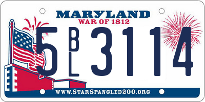 MD license plate 5BL3114
