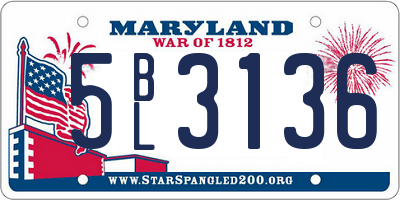 MD license plate 5BL3136
