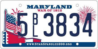 MD license plate 5BL3834