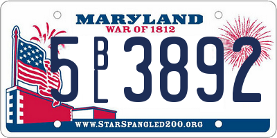 MD license plate 5BL3892