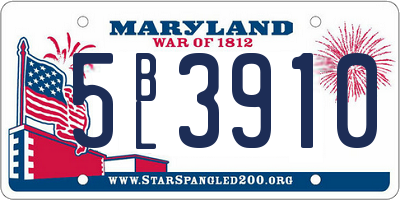 MD license plate 5BL3910