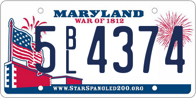 MD license plate 5BL4374