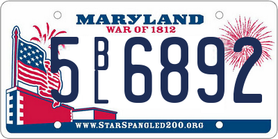MD license plate 5BL6892