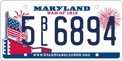 MD license plate 5BL6894