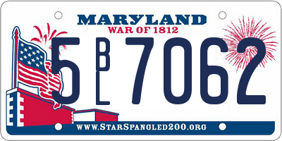 MD license plate 5BL7062