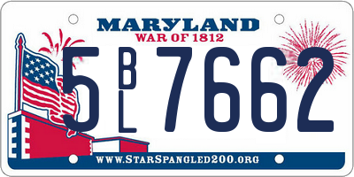 MD license plate 5BL7662