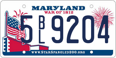 MD license plate 5BL9204