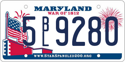 MD license plate 5BL9280