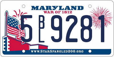 MD license plate 5BL9281