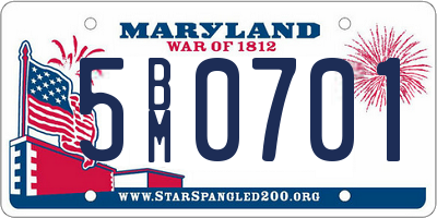 MD license plate 5BM0701