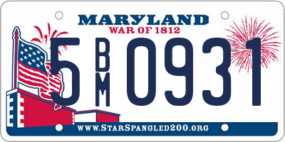 MD license plate 5BM0931