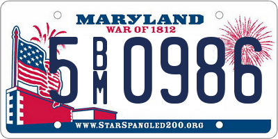 MD license plate 5BM0986
