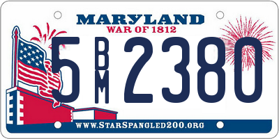 MD license plate 5BM2380