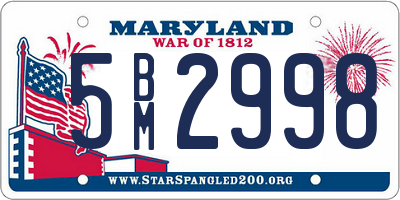 MD license plate 5BM2998