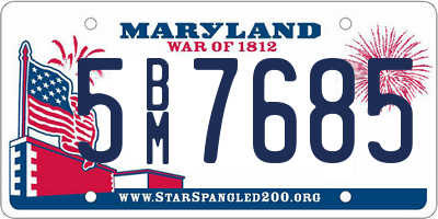 MD license plate 5BM7685
