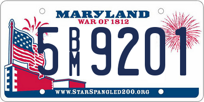 MD license plate 5BM9201