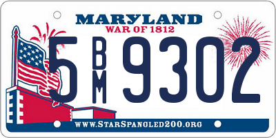 MD license plate 5BM9302