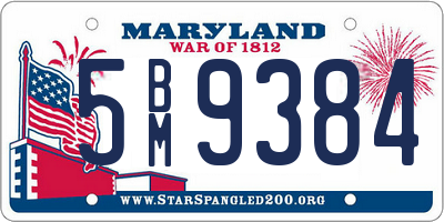 MD license plate 5BM9384