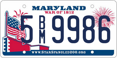 MD license plate 5BM9986