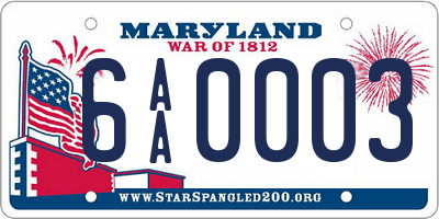 MD license plate 6AA0003