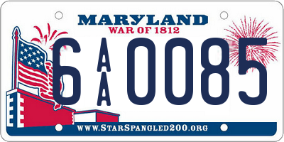 MD license plate 6AA0085