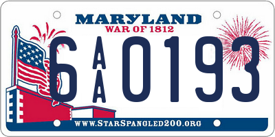 MD license plate 6AA0193