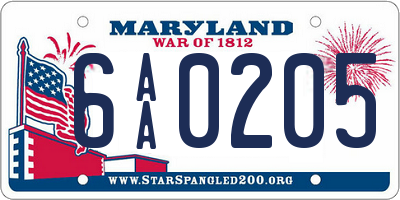 MD license plate 6AA0205